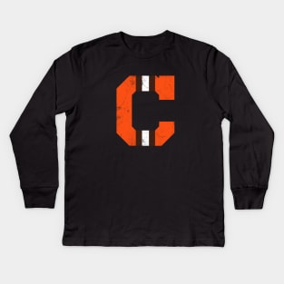 Cleveland C, vintage - brown Kids Long Sleeve T-Shirt